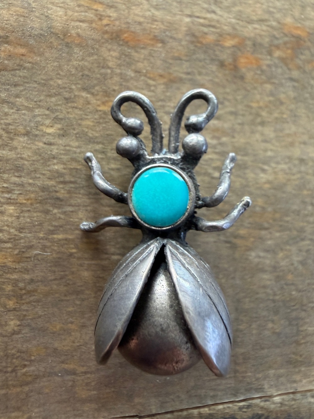 Vintage Native Maisel’s Sterling Silver Turquoise Bug Insect Pin Brooch